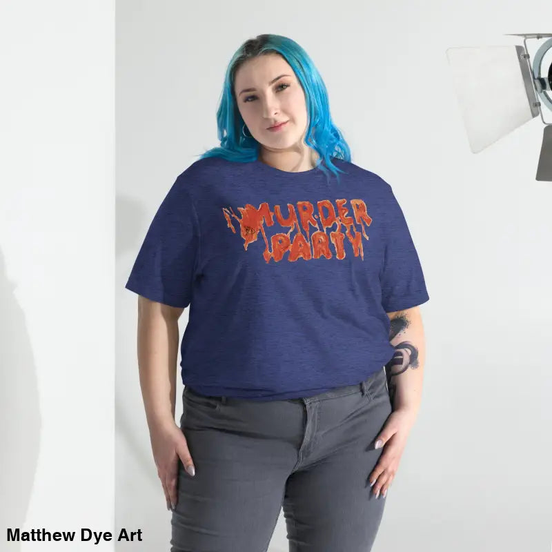 Blue Murder Party Mayhem unisex tri-blend t-shirt featuring bold horror-themed text