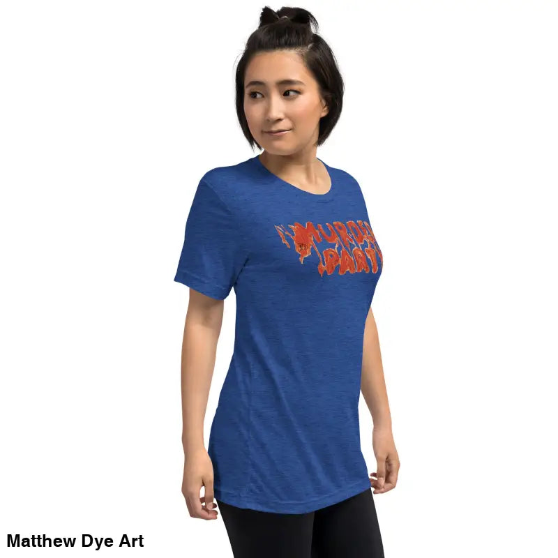 Blue Murder Party Mayhem Unisex Horror Art T-Shirt in soft tri-blend fabric