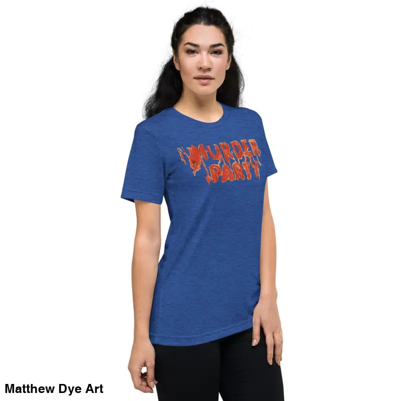 Blue Murder Party Mayhem unisex tri-blend t-shirt featuring bold graphic text design
