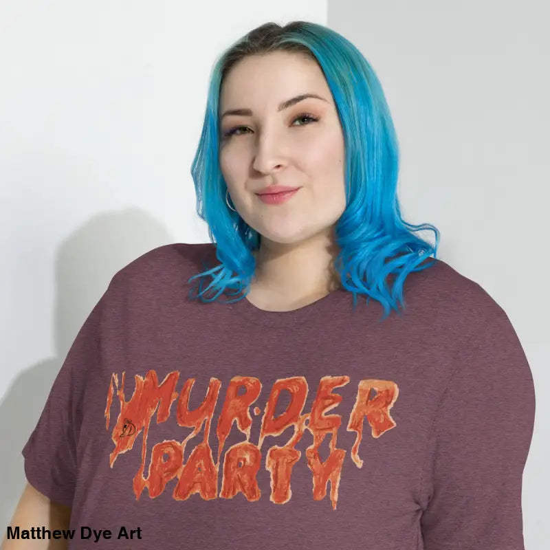 Murder Party Mayhem graphic tee featuring unique horror art design on tri-blend fabric