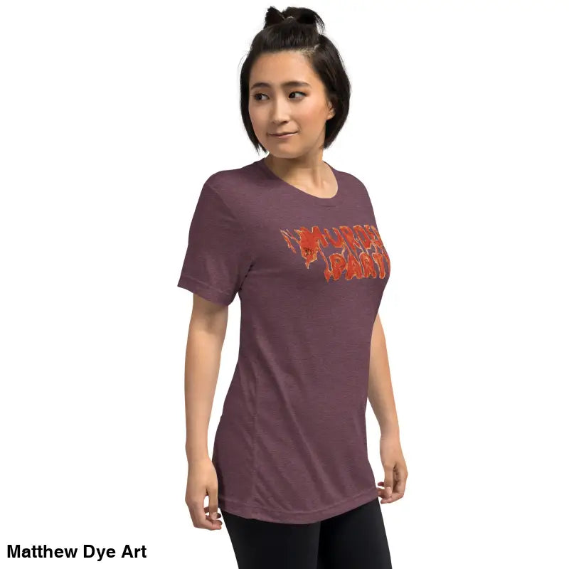 Maroon Murder Party Mayhem Unisex Horror Art T-Shirt in Mayhem Tri-Blend design