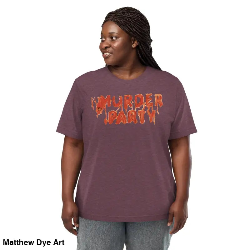 Maroon Murder Party Mayhem unisex horror art tri-blend t-shirt for Halloween enthusiasts