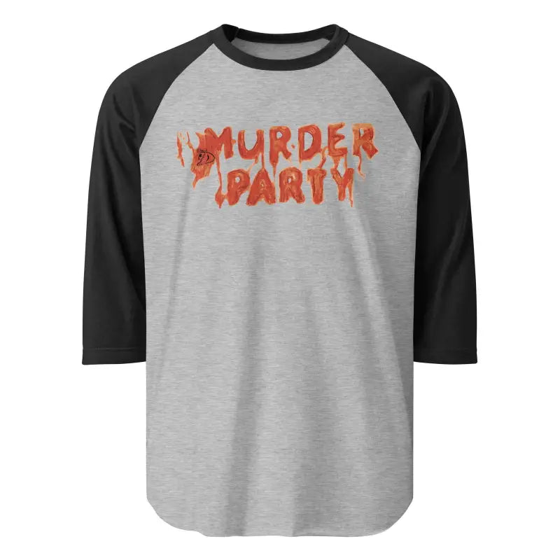 Baseball-style Murder Party Raglan Tee featuring dripping orange text for bold expression