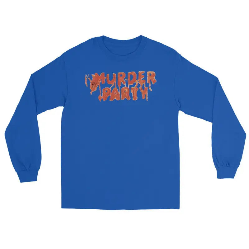 Royal blue unisex soft and comfortable long-sleeve shirt featuring Murder Party design