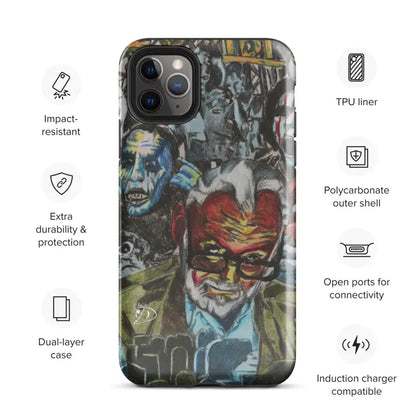 Artistic graffiti-style phone case with abstract faces for the impact-resistant Romero iPhone® Case