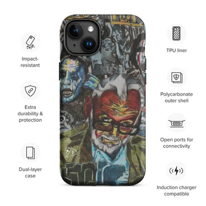 Vibrant graffiti-style street art on Neon Horror Elegance Romero iPhone® Case, impact resistance