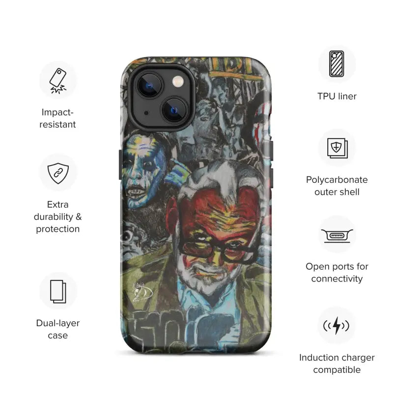 Artistic graffiti-style iPhone® case with impact resistance in dark moody colors