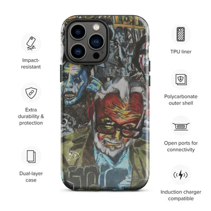 Protective iPhone case showcasing urban graffiti design with impact resistance, Romero iPhone case