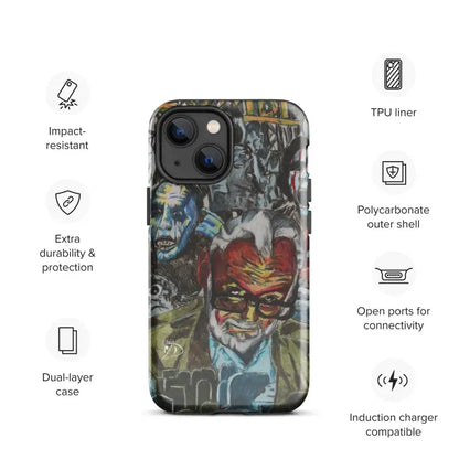 Protective iPhone® case with graffiti comic book art, showcasing impact resistance and style