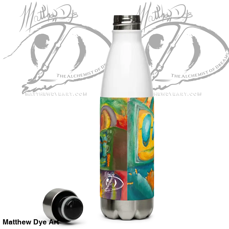 High-grade stainless steel water bottle featuring colorful abstract art design