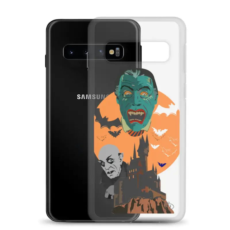 Samsung Night of the Vampires Clear Case with Halloween monsters and bats against moon