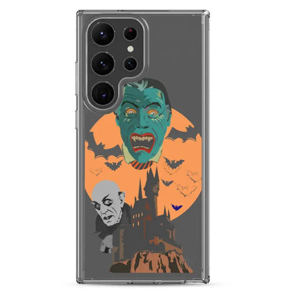 Clear case featuring Halloween-themed vampire and bat artwork design for unique style