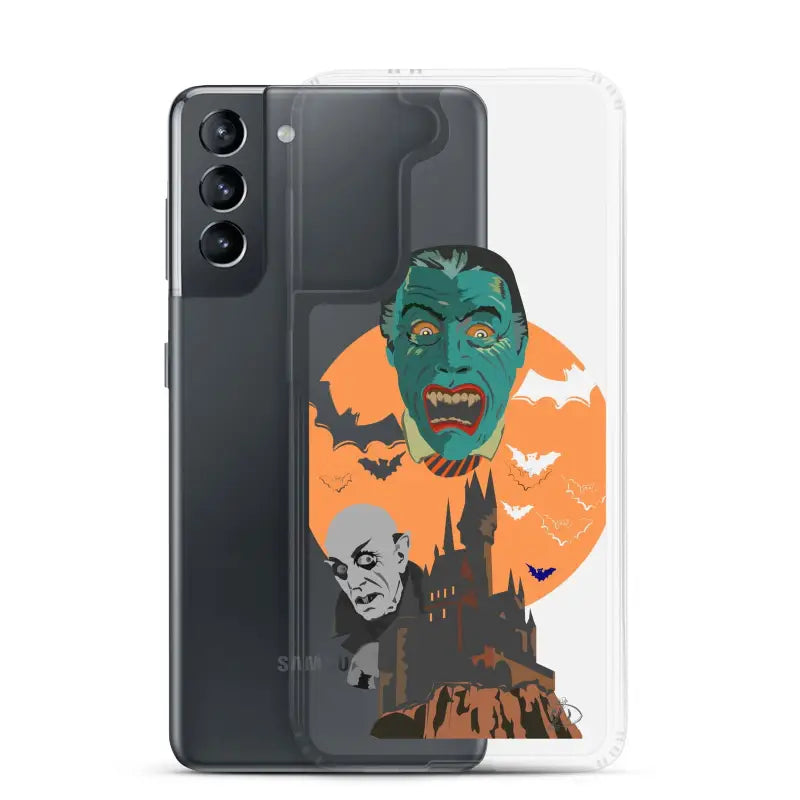 Samsung phone in Vampires Clear Case with Halloween design featuring ghoulish faces and bats