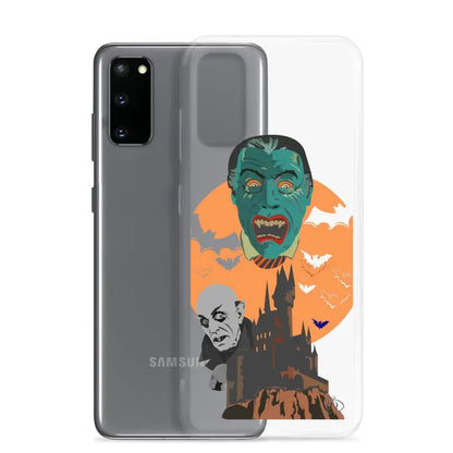 Clear case featuring Halloween vampires and castle design on a Samsung smartphone