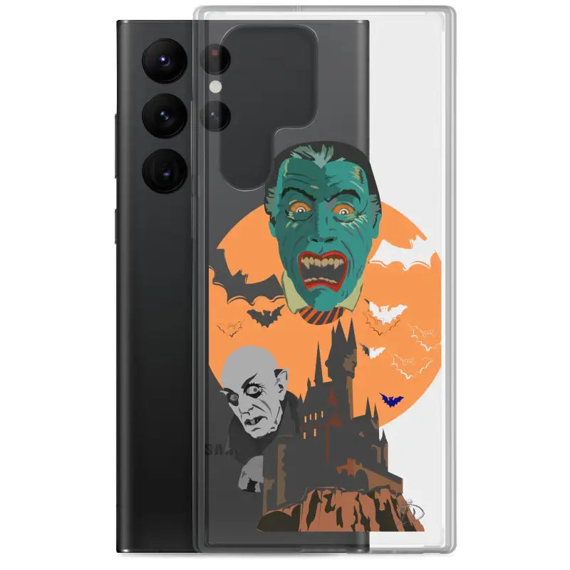 Phone case with classic horror monsters and Halloween art, perfect for vampires clear case