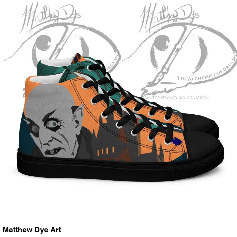 High-top sneaker with horror graphic by Matthew Dye for cute Halloween collection