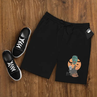 Black Halloween Men’s Fleece Shorts featuring Night of the Vampires graphic for relaxed wear