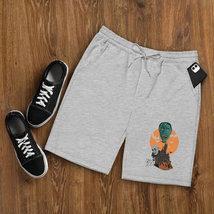 Gray drawstring shorts with a monster graphic for Night of the Vampires Halloween loungewear