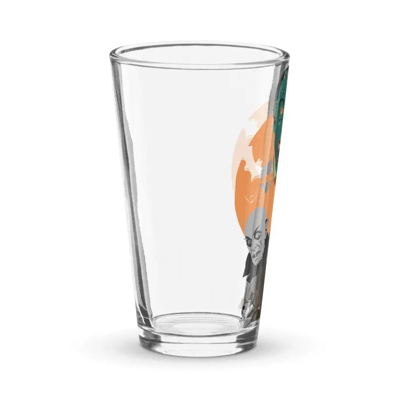 Clear shaker pint glass featuring subtle orange and green design for elegant occasions