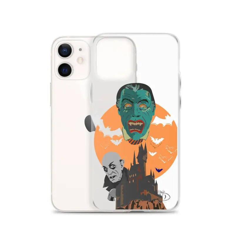 Clear case featuring vintage horror vampires and a spooky castle for iPhone