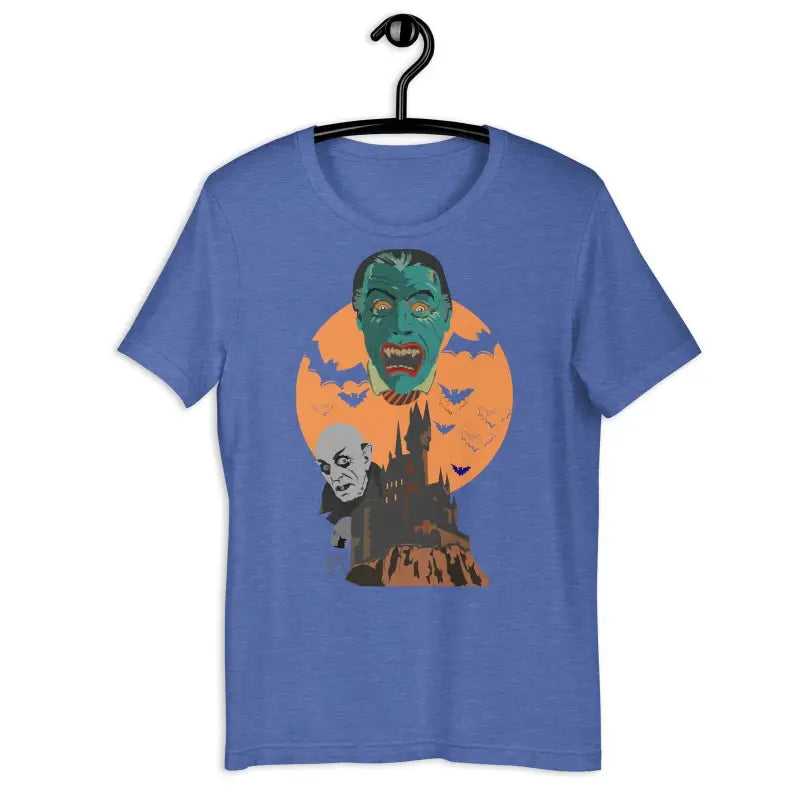 Blue t-shirt featuring Vintage Horror design by Matthew Dye Art with Halloween vampires