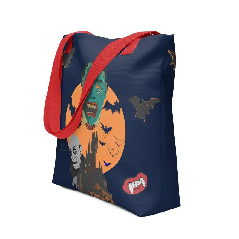 Halloween-themed tote bag with bats and haunted castle for Night of the Vampires