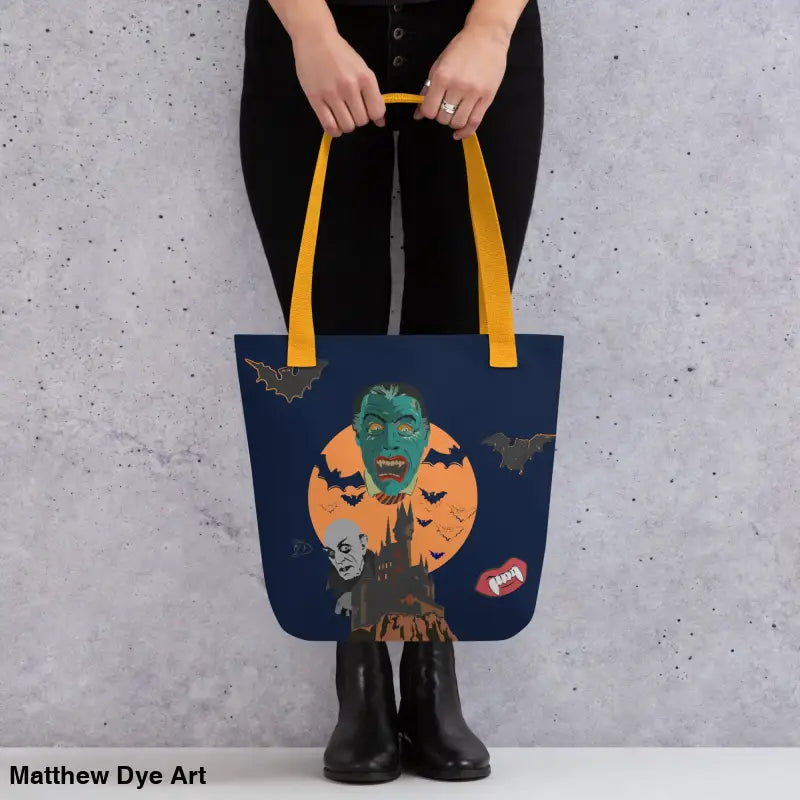 Halloween-themed Night of the Vampires trick or treat tote bag in retro horror design