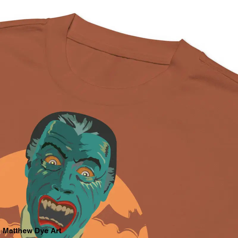 Brown heavyweight long sleeve t-shirt featuring Matthew Dye art of vampires graphic