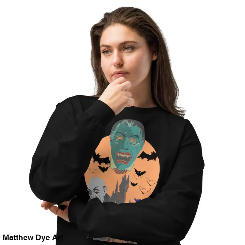 Black heavyweight long sleeve shirt featuring Matthew Dye art of a monster graphic