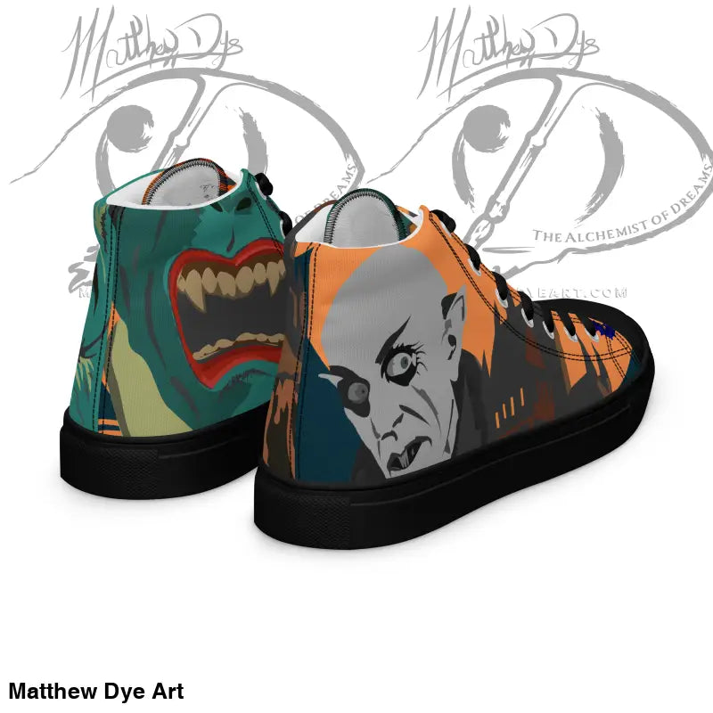 Horror-themed high-top sneakers with Matthew Dye art and vintage Halloween designs