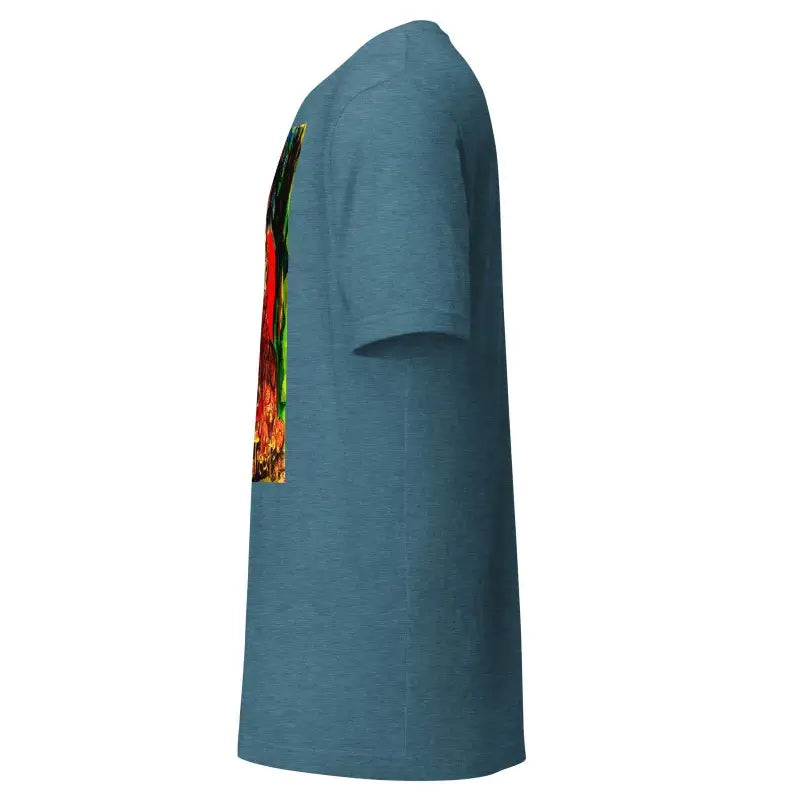 Blue unisex T-shirt with colorful stripes for Trick R Treat Halloween celebrations