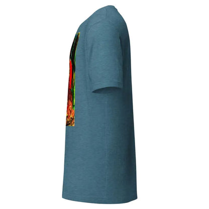 Blue unisex T-shirt with colorful stripes for Trick R Treat Halloween celebrations