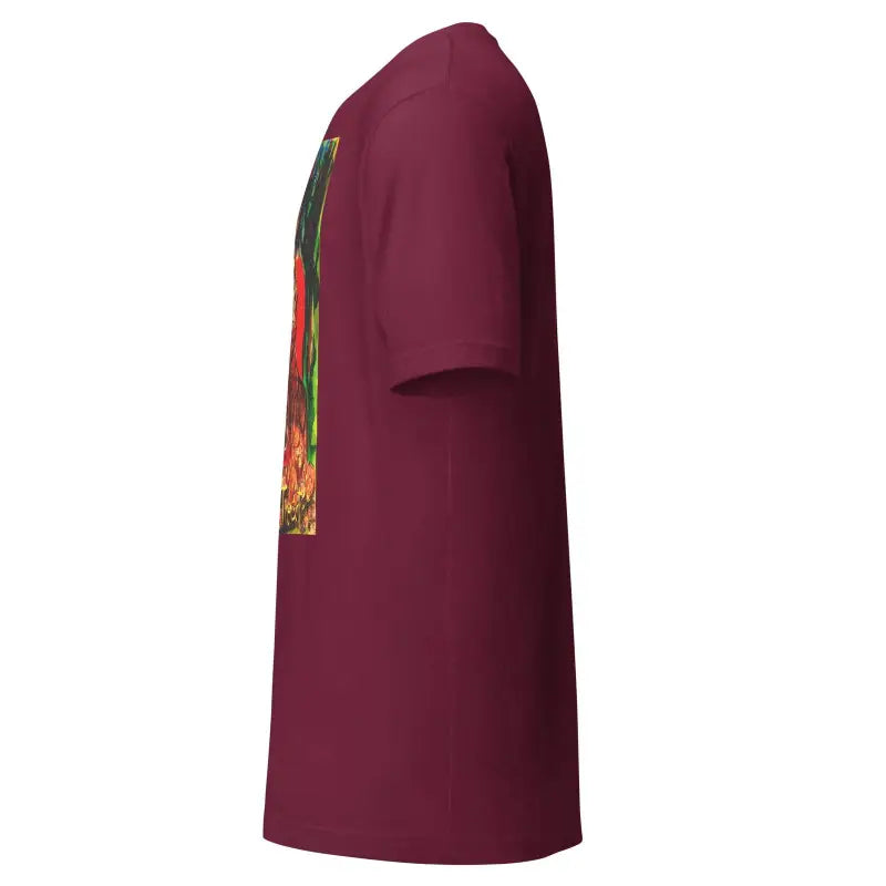 Burgundy unisex t-shirt with vertical design for Trick R Treat Halloween celebration