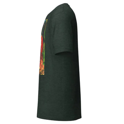 Dark green unisex t-shirt with colorful side design for Trick R Treat Halloween