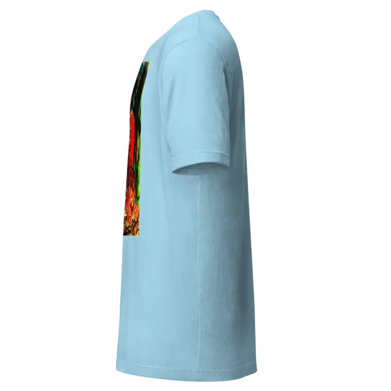Light blue unisex t-shirt with colorful stripe design for Trick R Treat Halloween