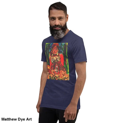 Navy blue graphic tee featuring Nightmare Trickster for unisex Halloween festivities