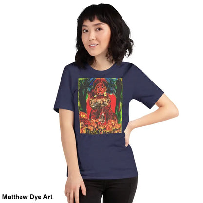 Navy blue unisex Halloween t-shirt featuring Nightmare Trickster graphic design
