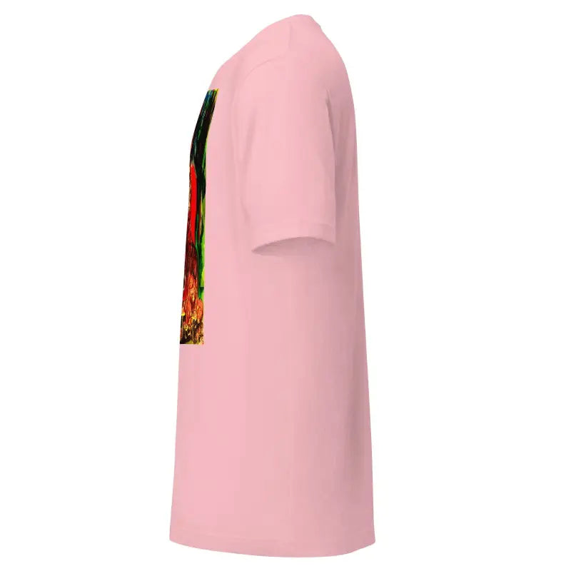 Pink unisex t-shirt with a colorful side panel for Trick R Treat Halloween