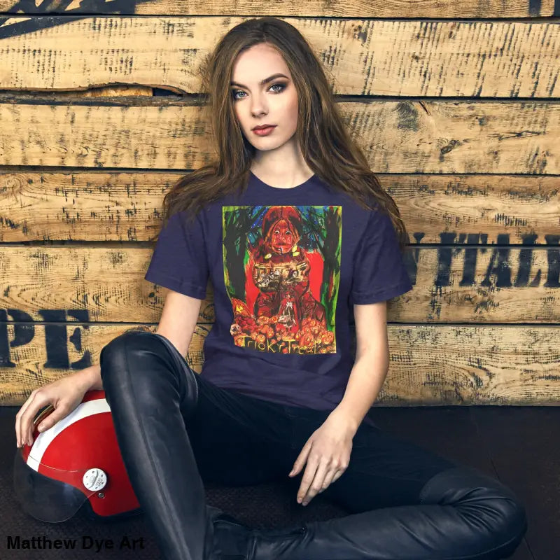 Printed T-shirt featuring Nightmare Trickster design, perfect for Halloween trick or treat attire