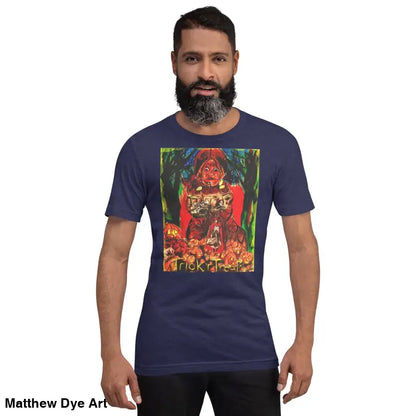 Unisex Halloween graphic t-shirt featuring a Nightmare Trickster design for trick r treat enthusiasts
