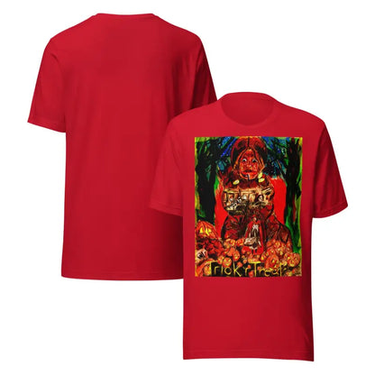 Red unisex Halloween t-shirts featuring Nightmare Trickster trick r treat graphic design