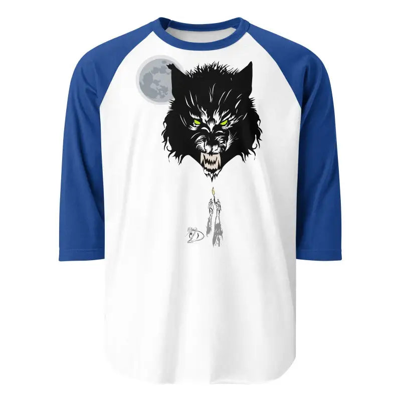 Classic Cotton Baseball Raglan Tee featuring a fierce Werewolf and Moon design