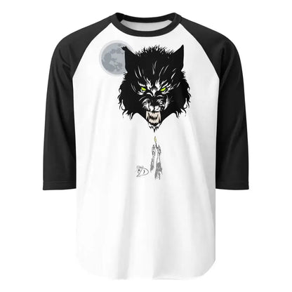 Classic Cotton Raglan T-Shirt featuring a fierce Werewolf head design and full moon