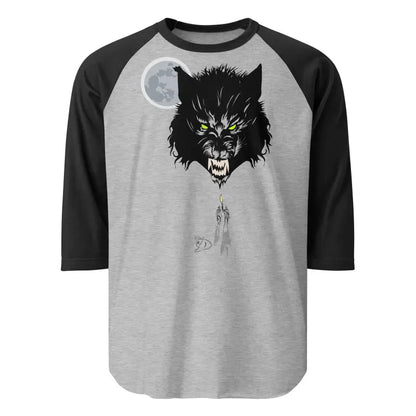 Classic cotton raglan t-shirt featuring fierce werewolf head design and glowing eyes