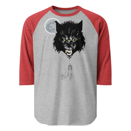 Red and gray classic werewolf cotton t-shirt featuring a fierce black wolf design