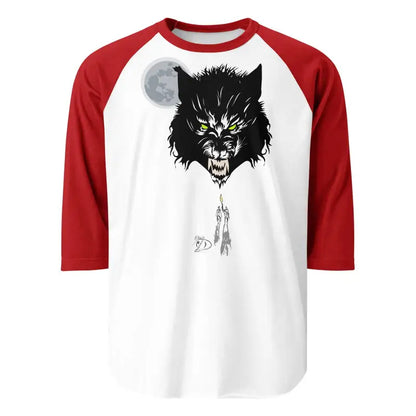 Baseball-style raglan t-shirt featuring werewolf design on cotton fabric