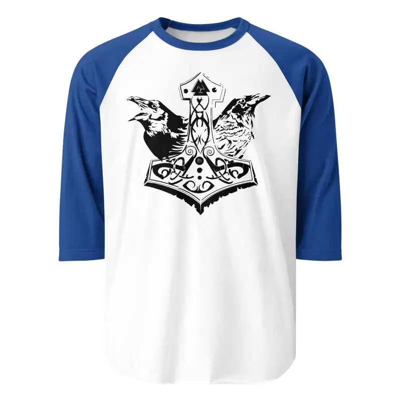 Norse Mythology Raglan Tee featuring Matthew Dye Art’s Thor’s Hammer and ravens design