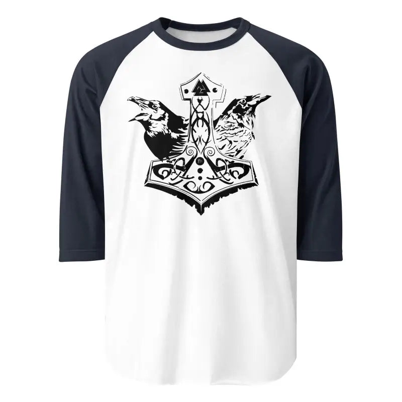 Norse Mythology Raglan Tee featuring Matthew Dye Art’s Thor’s Hammer and ravens design