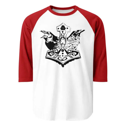 Viking Power Norse mythology raglan tee with ravens and Mjölnir by Matthew Dye Art