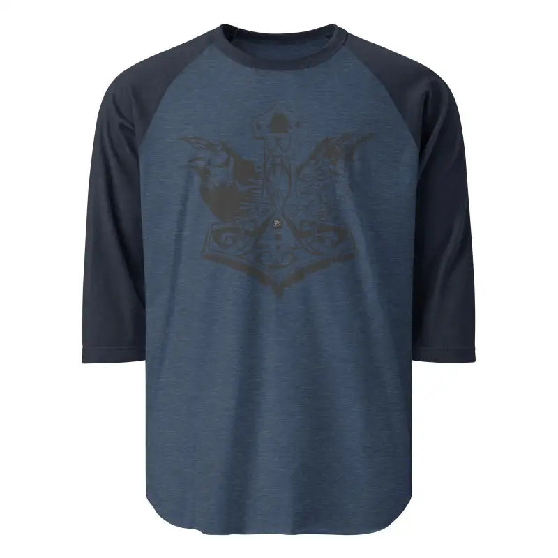 Navy blue and black raglan tee featuring Norse Mythology graphic by Matthew Dye Art